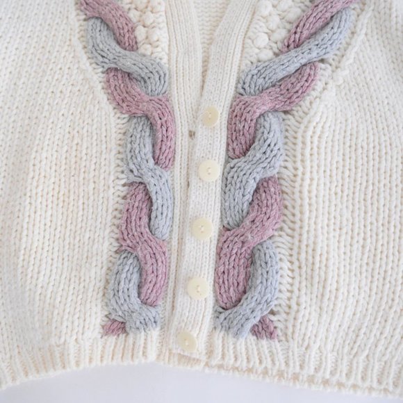 Vintage Hunters Run Cream, Purple & Blue Button Up Knit Cardigan L - Picture 7 of 12